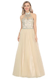 2024 A-Line Halter Prom Dress Floor-Length Tulle With Beads&Rhinestones