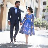 Princess/A-Line Round Knee-Length Long Maryjane Homecoming Dresses Royal Blue Sleeves Dresses Prom