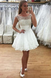 Princess/A-Line Crew Neck Short Martha Homecoming Dresses Lace White Dresses With Beading Prom