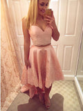 Two Piece Straps High Low 2024 Livia Lace Pink Homecoming Dresses Satin With