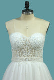 2024 Sweetheart Wedding Dresses A Line Tulle With Beads Sweep Train