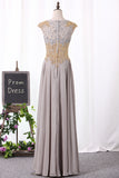 2024 Evening Dresses A Line Scoop Chiffon With Applique And Beads