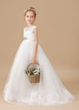 Floor-length Sleevelesss Lace Tulle Satin Flower Girl Dresses