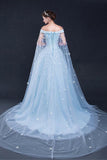 2024 Light Sky Blue Prom Dresses Sweep/Brush Train Tulle Prom Dress/Evening Dress