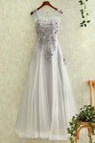 2024 Tulle With Applique A Line Prom Dresses Scoop Lace Up