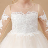 Floor-length Long Sleeves Lace Tulle Satin Flower Girl Dresses