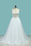 2024 A Line Spaghetti Straps Wedding Dresses Beaded Bodice Tulle Court Train