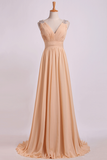 2024 Bridesmaid Dress V Neck A Line Floor Length Chiffon With Beads