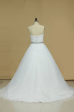 2024 Tulle Sweetheart With Ruffles And Beads A Line Wedding Dress