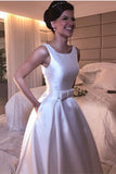 2024 Scoop Wedding Dresses A Line Satin With Sash Sweep/Brush Train