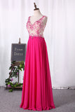 2024 V Neck Beaded Bodice Floor Length Prom Dress Chiffon