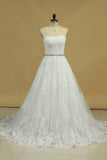 2024 Scalloped Neck Wedding Dresses Tulle With Applique And Beads A Line