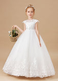 Princess Lace Tulle Satin Flower Girl Dresses With Bowknot