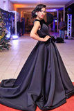 2024 Scoop Evening Dresses A Line Satin & Velvet Zipper Up Court Train