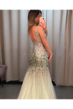 Silver Sequins Luxurious See Through Party Dress Backless Mermaid Long Prom Dress