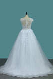 2024 Tulle A Line Scoop Wedding Dresses With Applique Sweep Train