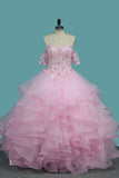 2024 Sweetheart Quinceanera Dresses Tulle With Applique And Beading Ball Gown