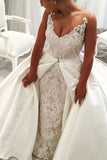 2024 New Arrival Straps Wedding Dresse Sheath With Applique Detachable Satin Train