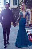 2024 Bateau Long Sleeves Mermaid Satin Prom Dresses With Beads Sweep Train