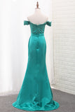 2024 Mermaid Off The Shoulder Satin Bridesmaid Dresses Sweep Train