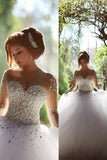 2024 Scoop Wedding Dresses A Line With Beading Floor-Length Tulle