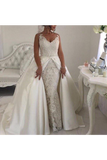 2024 New Arrival Straps Wedding Dresse Sheath With Applique Detachable Satin Train