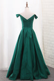 2024 Satin Prom Dresses A Line Off The Shoulder With Beading New Arrival