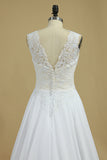 2024 Open Back Scoop Wedding Dresses 30D Chiffon With Applique A Line