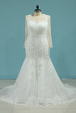 2024 Scoop Wedding Dresses Mermaid Long Sleeves Tulle With Beading