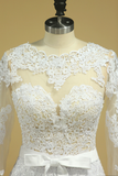 2024 Hot Wedding Dresses Scoop Long Sleeves With Applique & Sash Tulle