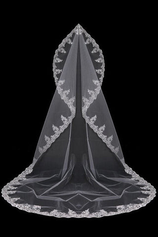 One-Tier Cathedral Bridal Veils With Applique