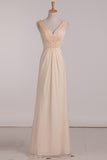 2024 Chiffon A Line V Neck Ruffled Bodice Bridesmaid Dresses Floor Length