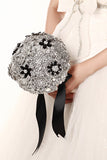 Round Shape Acrylic Cristal Beads With Ribbon Handle Wedding Bouquet (26*18cm)