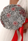 Round Shape Acrylic Cristal Beads With Ribbon Handle Wedding Bouquet (26*18cm)