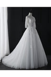 Romantic 3/4 Sleeves Illusion Neckline Appliques Wedding Dresses