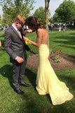 Slash Neck Two Piece Lace Mermaid Yellow Prom Dress