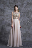 2024 Prom Dresses A-Line Scoop Beaded Bodice Floor-Length Chiffon Zipper Back