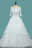 2024 Wedding Dresses A Line Mid-Length Sleeves Tulle With Applique