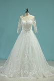 2024 Scoop A Line Wedding Dresses Tulle With Applique And Sash