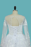 2024 Lace Wedding Dresses Long Sleeves Scoop A Line With Applique And Beads Court Train