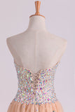 2024 Sweetheart A-Line Prom Gown With Colorful Rhinestone Beaded Bodice Tulle