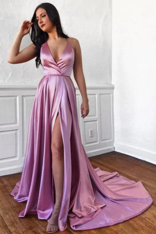 A-Line Spaghetti Straps Sweep Train Prom Dress With Split