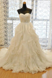 2024 Sweetheart Wedding Dress A Line Organza With Beads And Ruffles Chapel Train