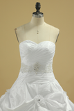 2024 New Arrival Sweetheart Wedding Dresses With Ruffles And Beads Chapel Train Taffeta