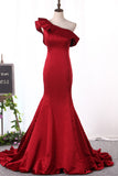 2024 New Arrival One Shoulder Evening Dresses Mermaid Satin Sweep Train