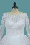 2024 Long Sleeves Ball Gown Wedding Dresses Bateau Tulle & Satin With Applique