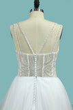 2024 A Line Spaghetti Straps Wedding Dresses Beaded Bodice Tulle Court Train