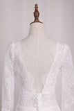 2024 V Neck Long Sleeves Lace Mermaid Wedding Dresses Open Back Sweep Train