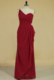 2024 Bridesmaid Dresses Sheath One Shoulder Chiffon With Beads Floor Length