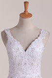 2024 A Line Straps With Applique Wedding Dresses Chiffon Sweep Train